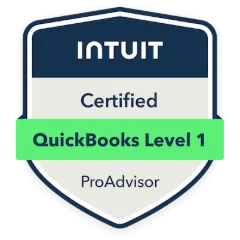 Intuit QuickBooks Certified ProAdvisor Level 1 badge